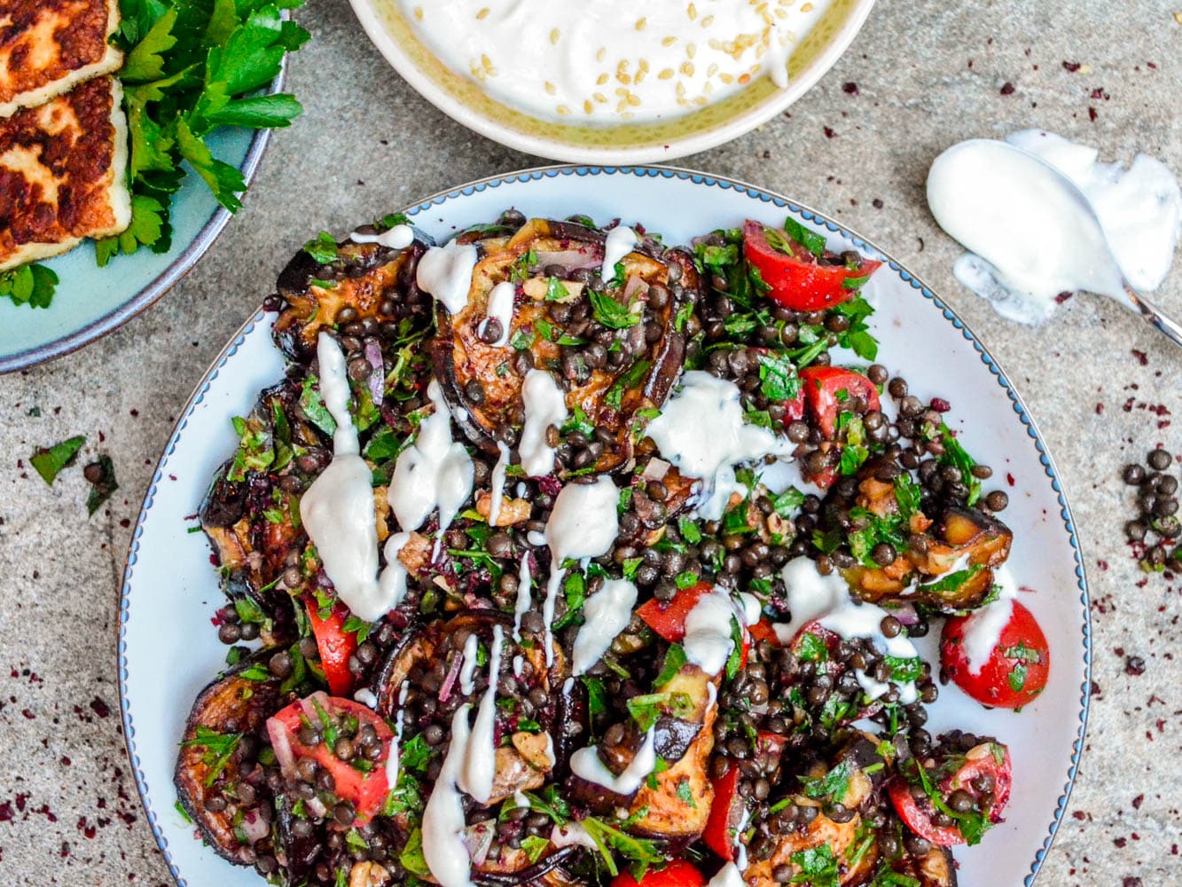 Lentil salad with aubergine - recipe / A kitchen in Istanbul