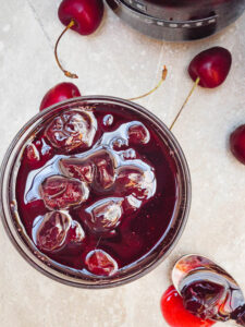 Turkish sour cherry jam seen up close from above
