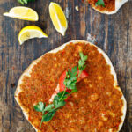 Turkish lahmacun – one who and one wrapped – seen from above