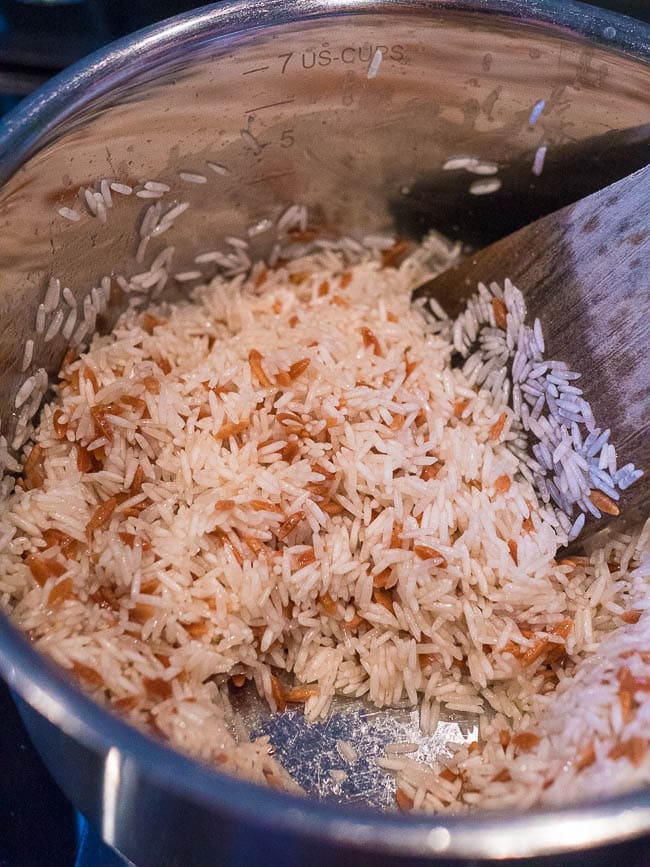 Frying rice for Turkish rice, before water is added