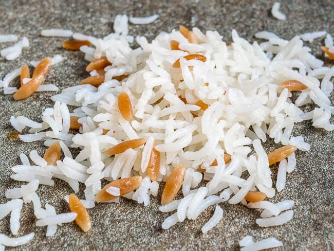 Cooked Turkish rice on a stone background, seen up close